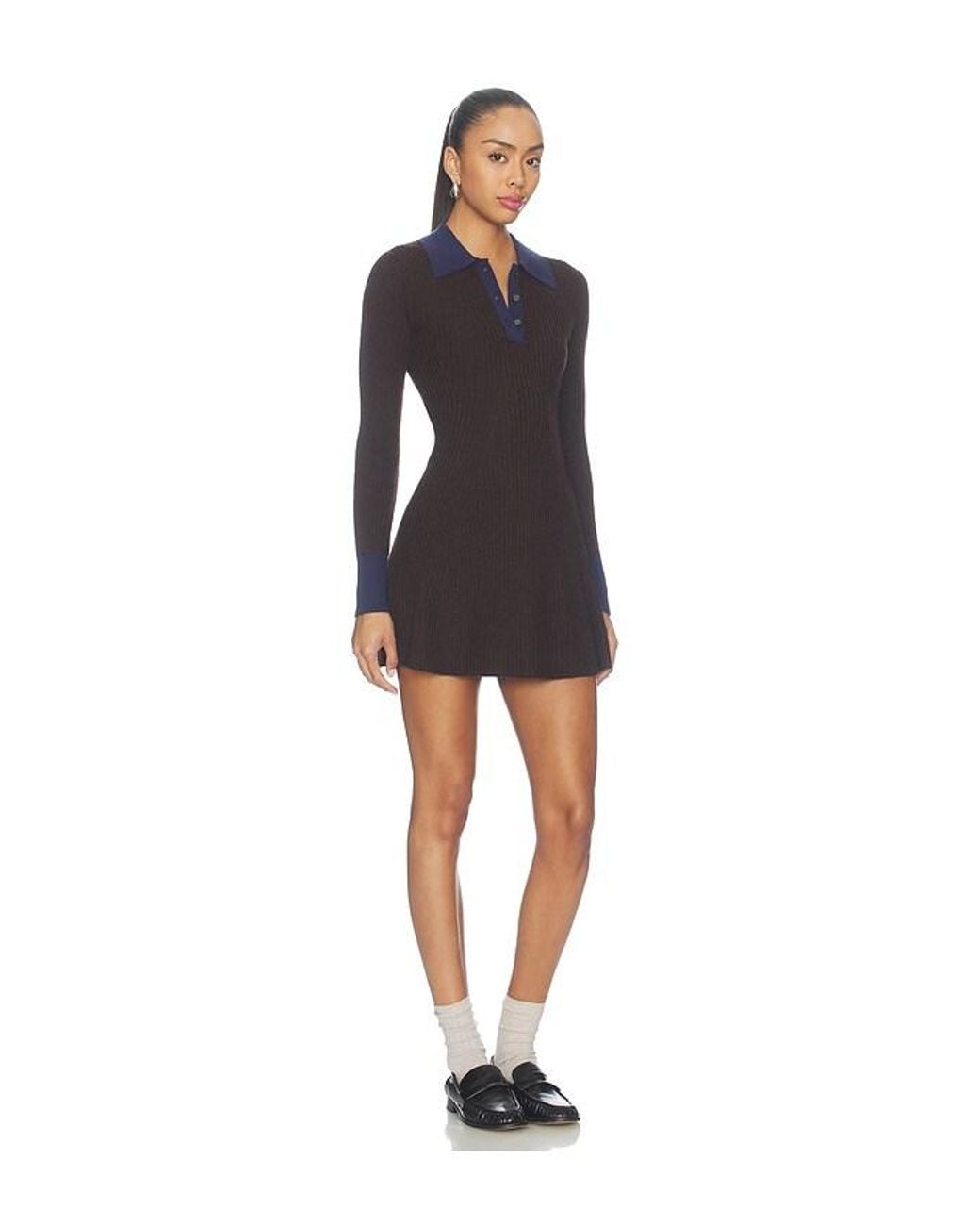 GOOD AMERICAN Black The Knit Polo Mini Dress