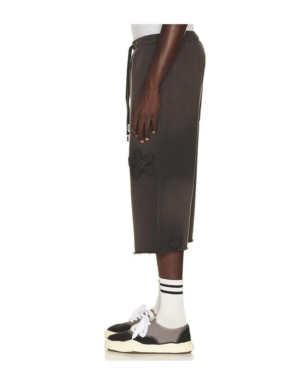 NAHMIAS Black Flower Patch Long Sweat Short for men