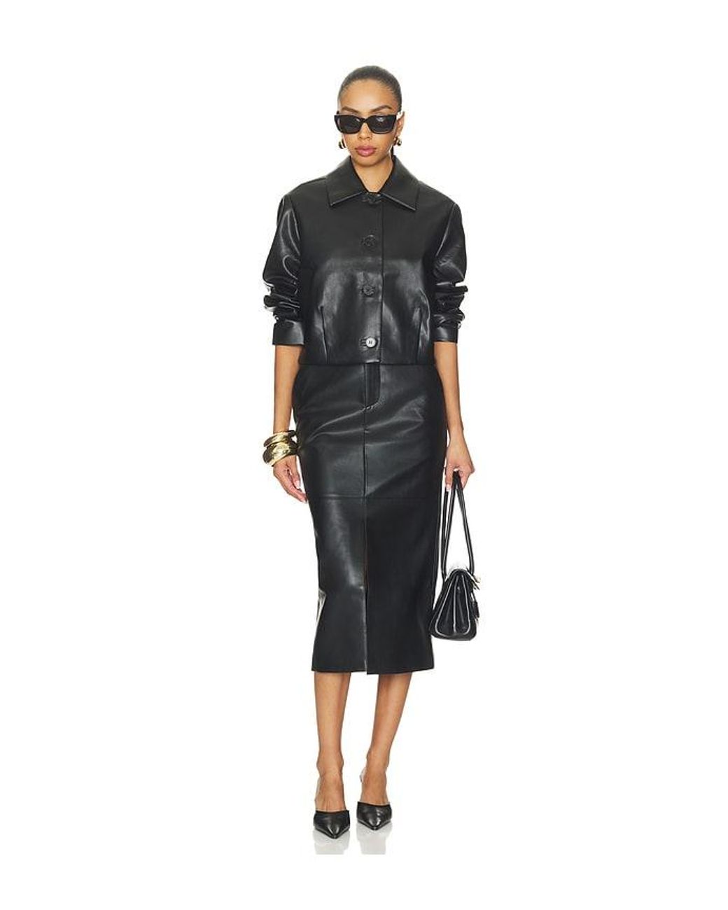 FAVORITE DAUGHTER Black The Faux Leather Meyer Skirt