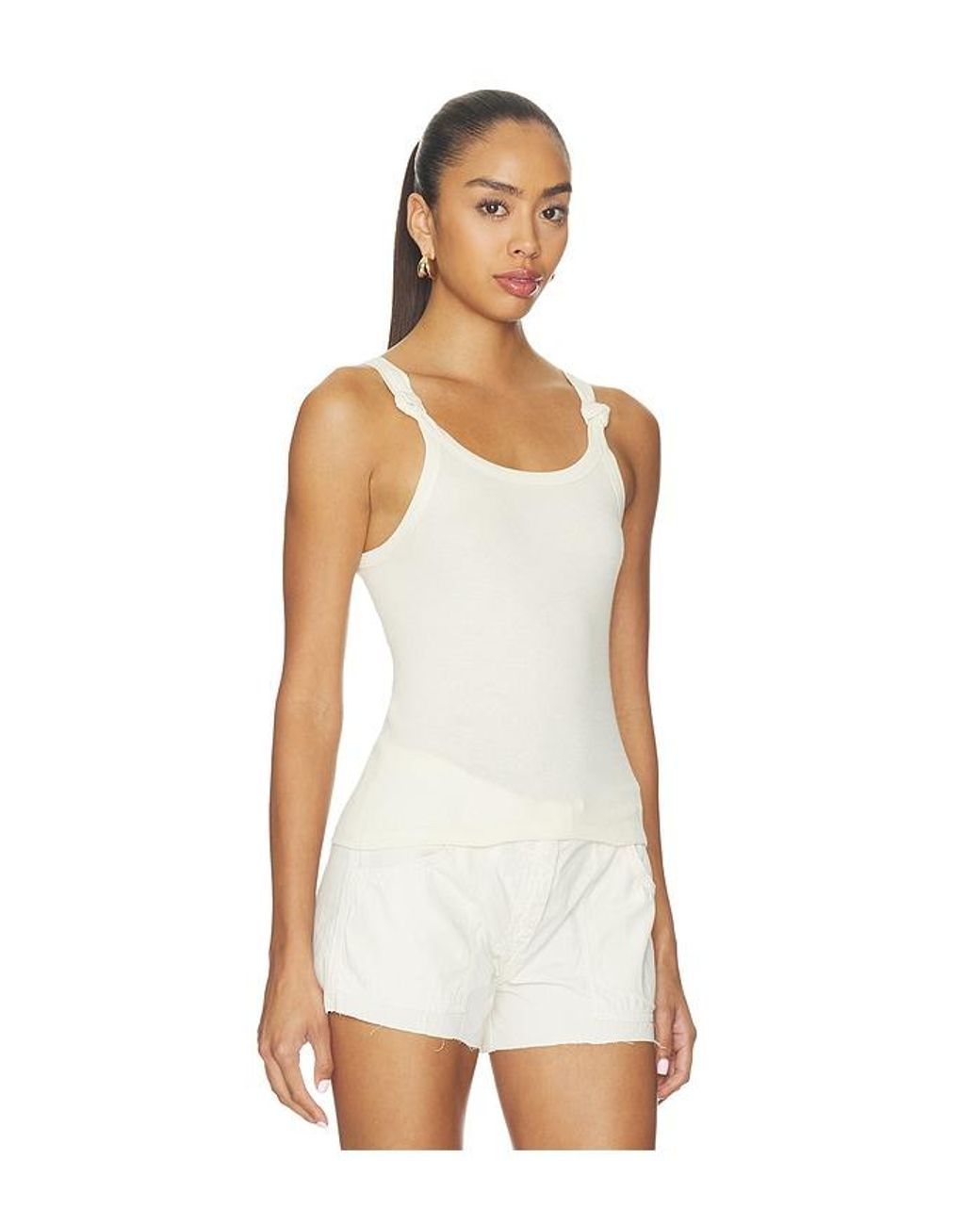 Re/done White Knotted Ribbed Tank