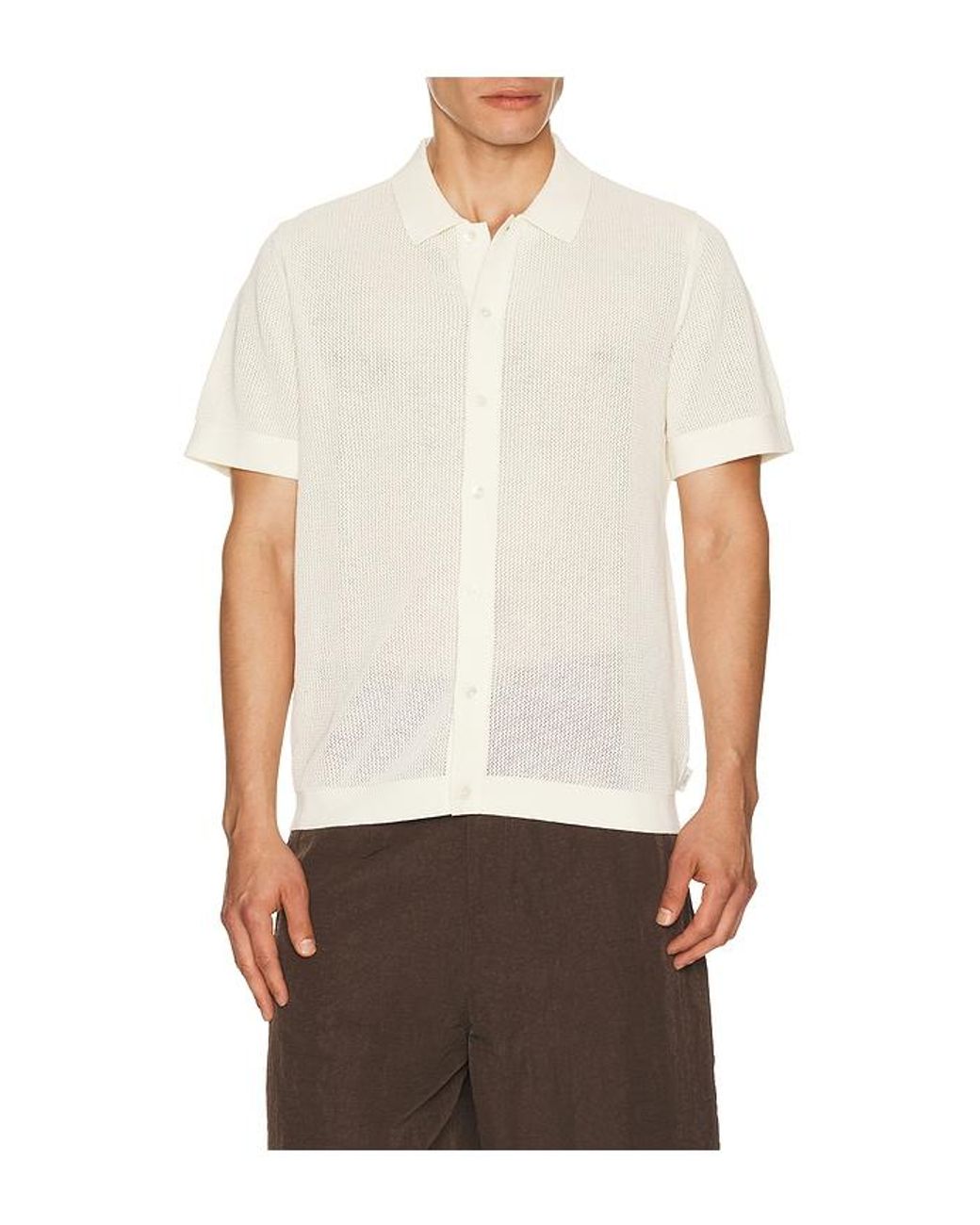 Onia White Crochet Knit Button Up Shirt for men