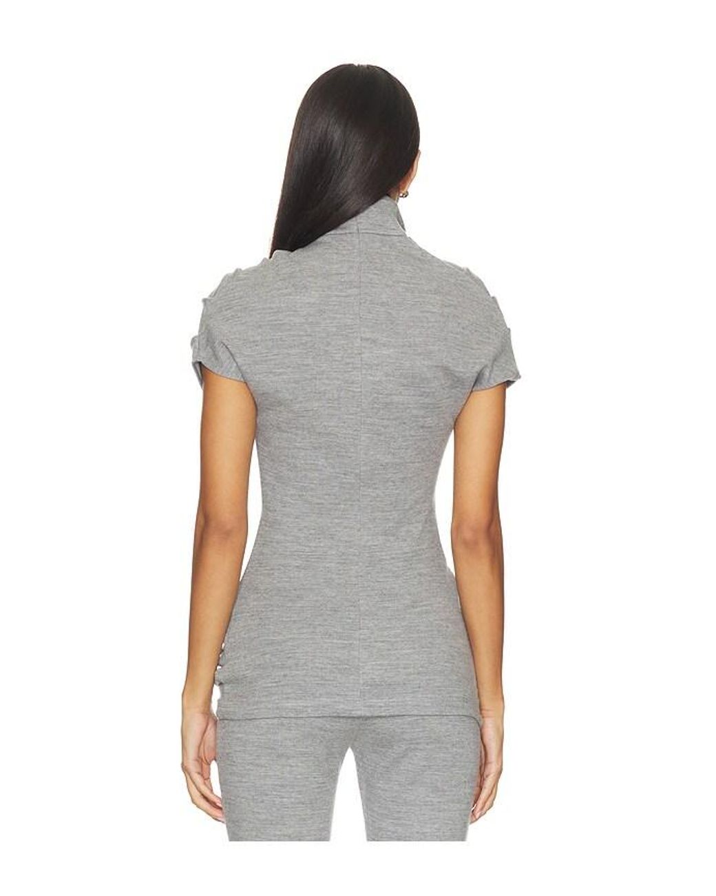 Balmain Gray Short Sleeve Draped Top