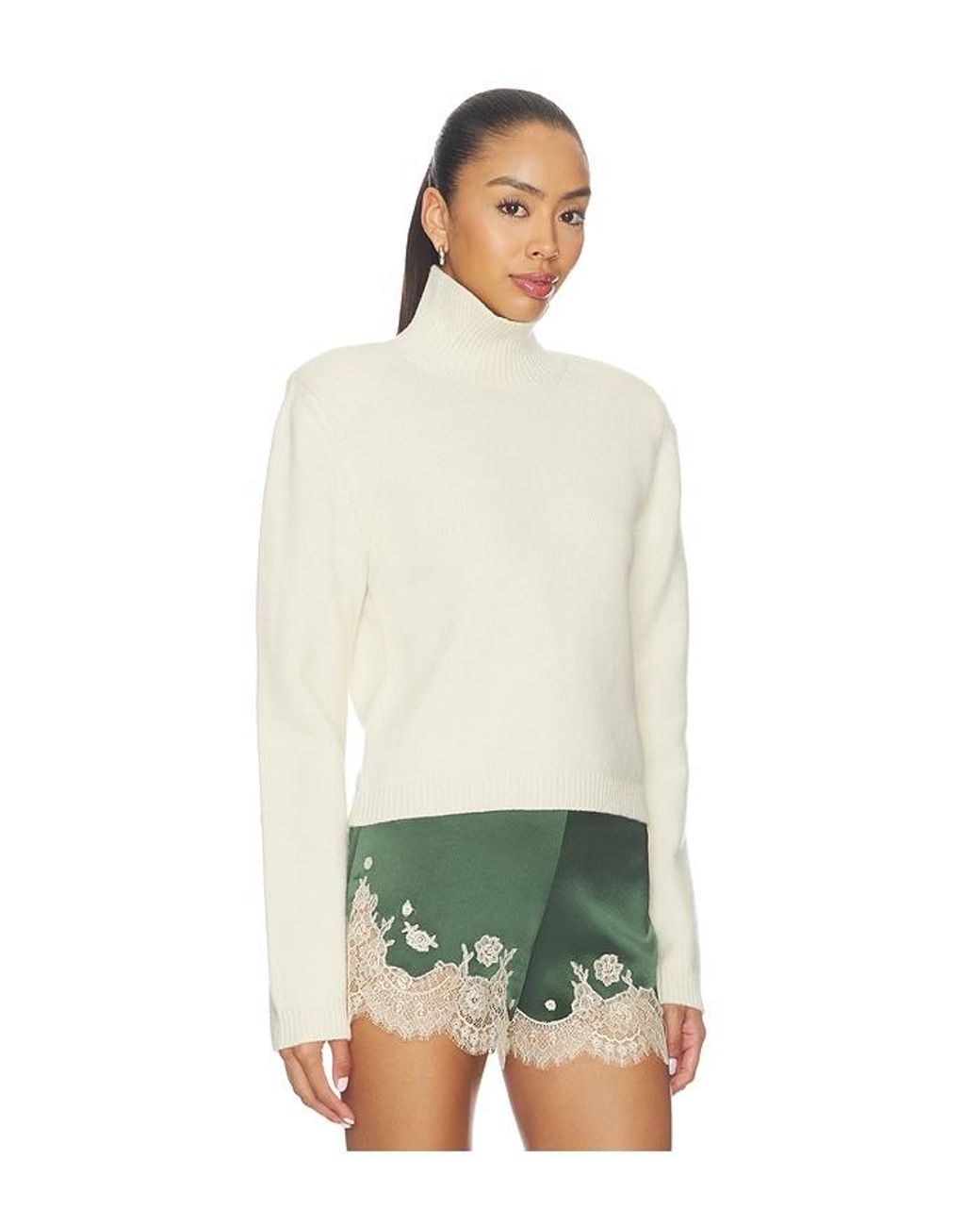 Rohe Green Statement Shoulder Cropped Turtleneck Sweater