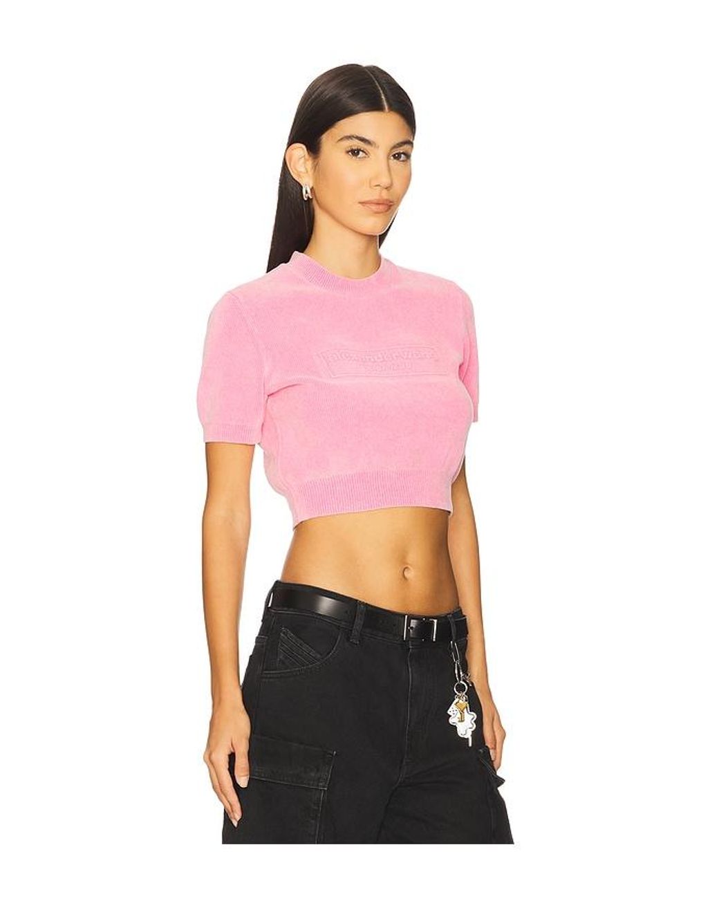 Alexander Wang Crewneck Tee With Embossed Logo in Pink | Lyst