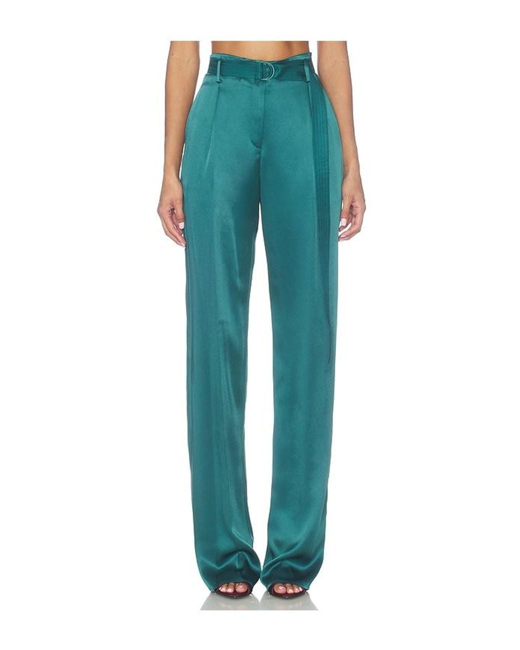 LAPOINTE Blue Satin Belted Pant