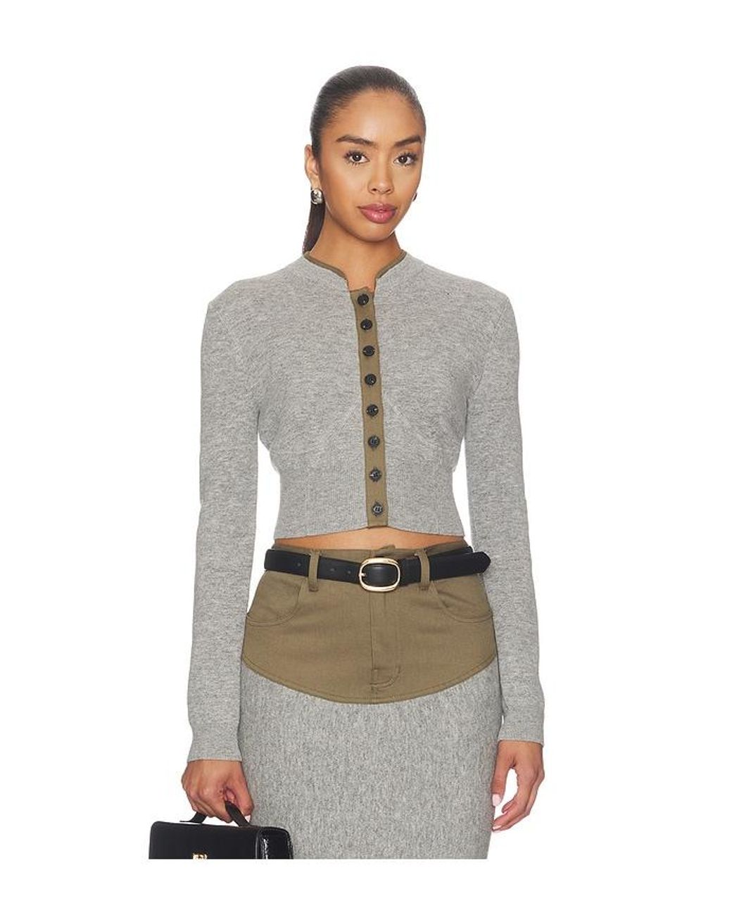 Self-Portrait Gray Contrast Placket Cardigan