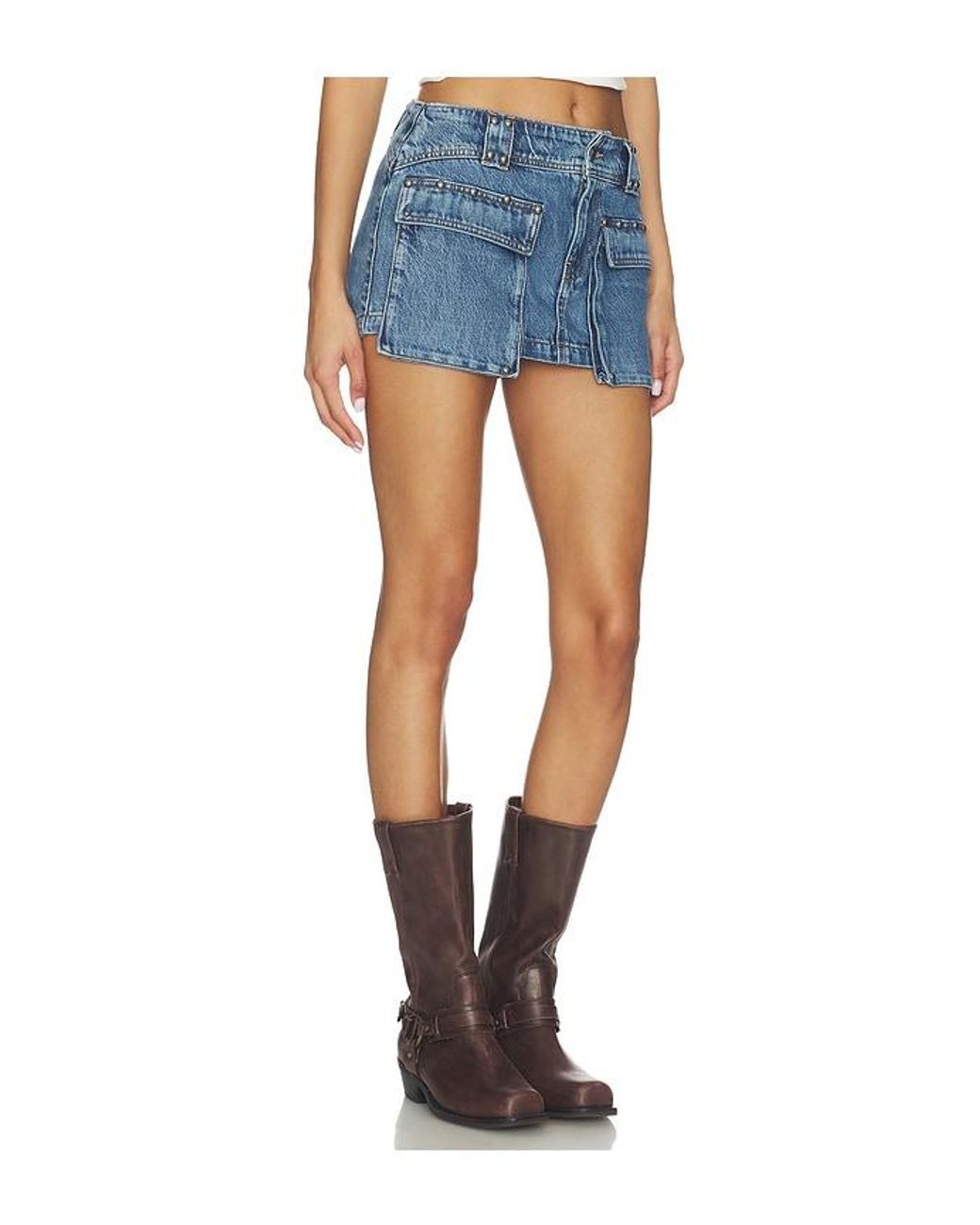 Free People Blue X We The Free Hera Studded Denim Mini Skirt