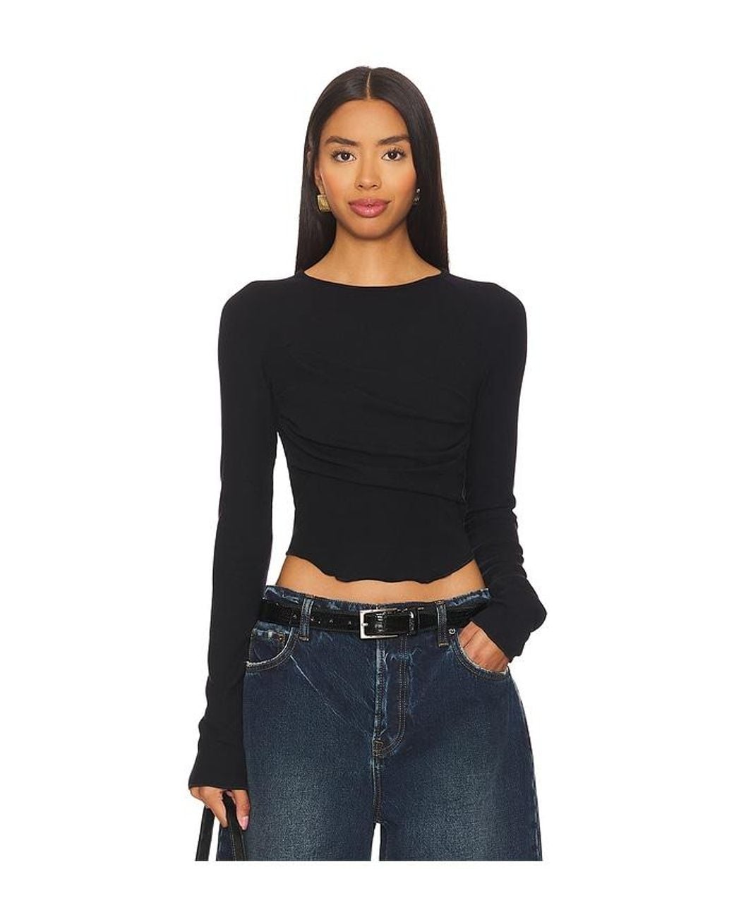 The Line By K Black Lettuce Trim Rayon Blend Tee