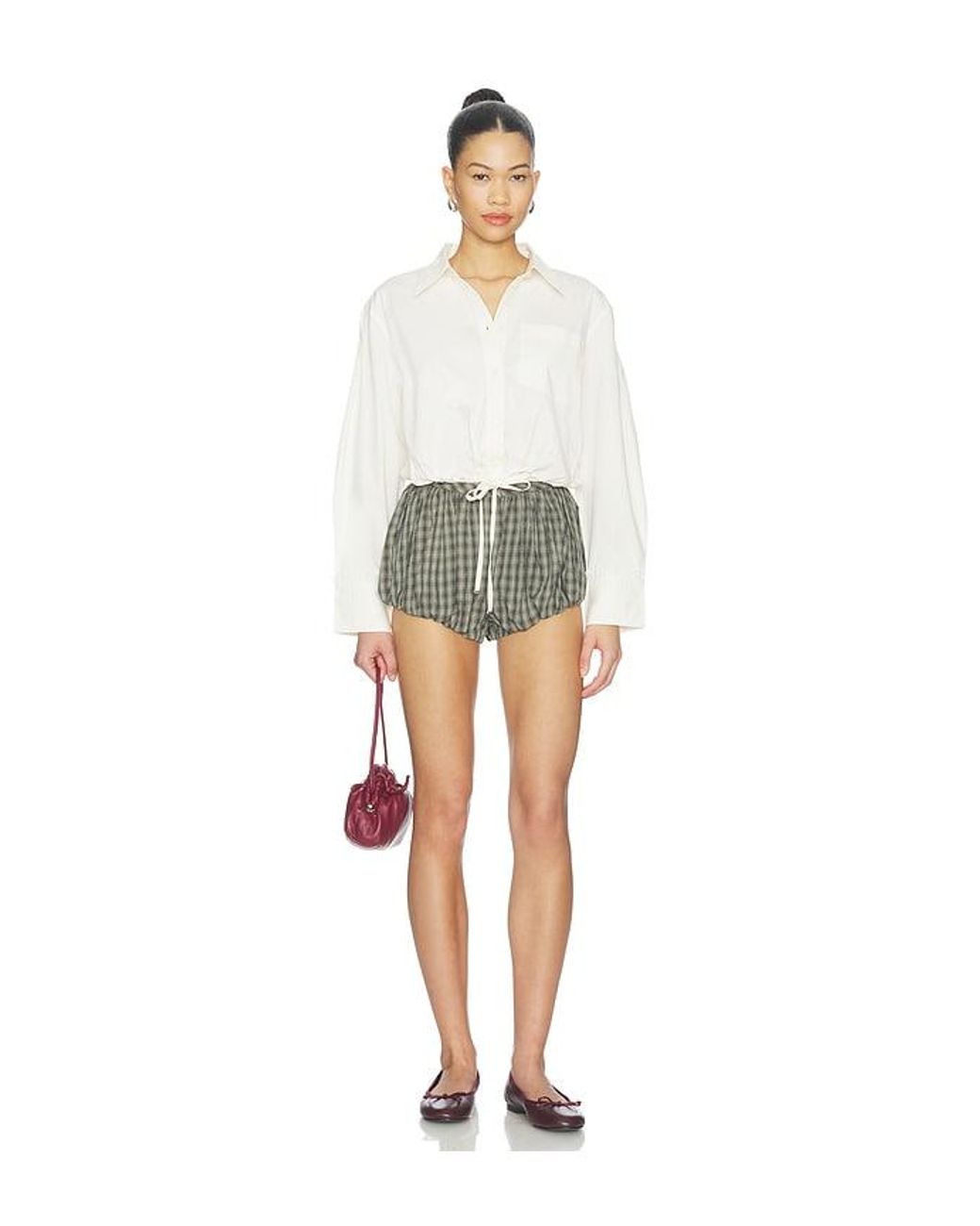 Ganni White Stretch Cotton Cropped Bowling Shirt