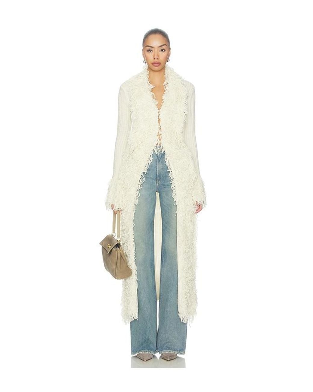 superdown White Caterina Shaggy Maxi Cardigan