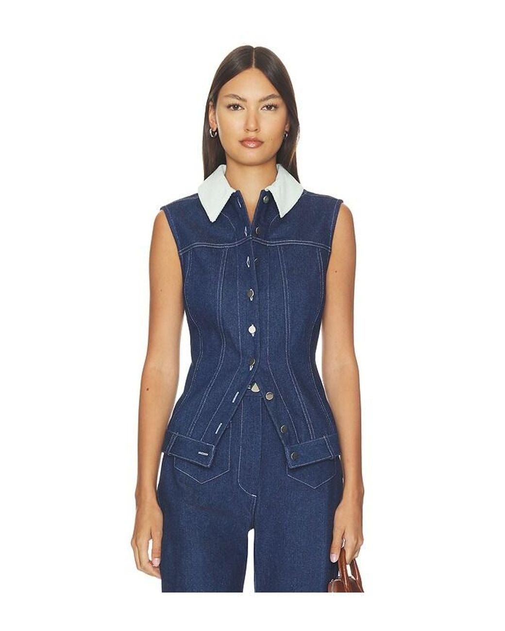 Matthew Bruch Blue Collared Button Down Vest Top