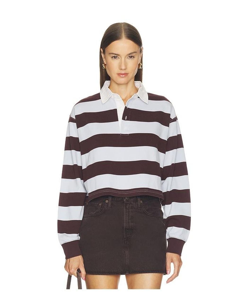 GOOD AMERICAN Multicolor The Cropped Rugby Polo Shirt