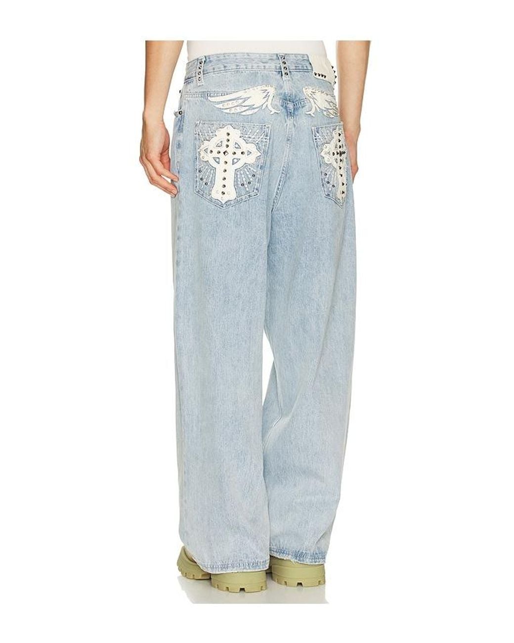 Jaded London Blue Applique Cross Xl Colossus Jeans for men