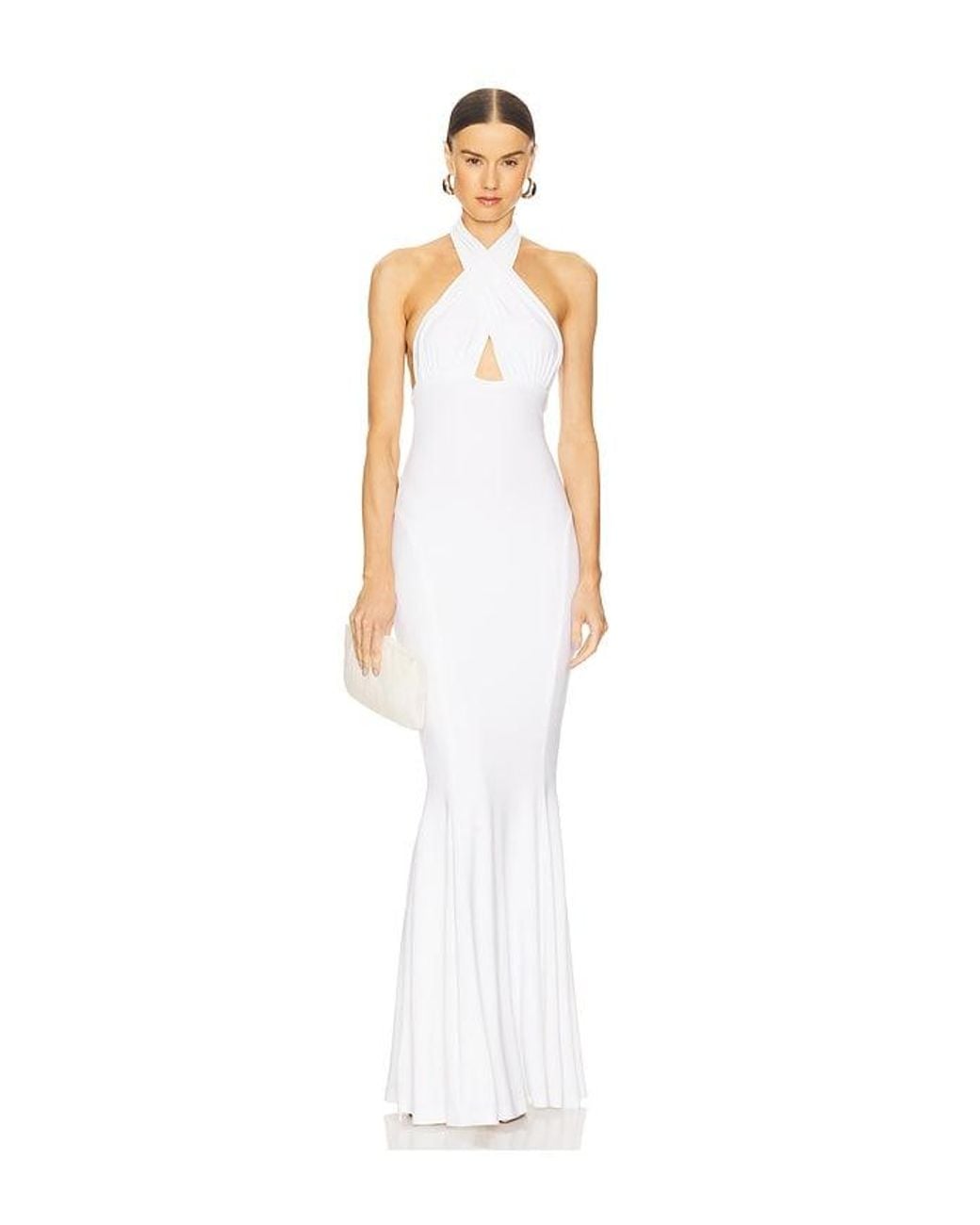 Norma Kamali White Halter Fishtail Gown
