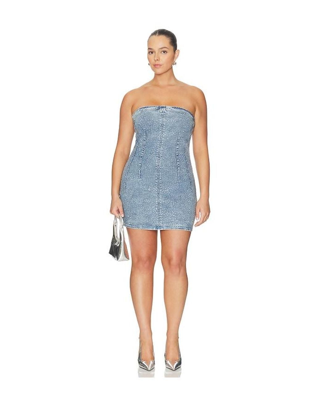 GOOD AMERICAN Blue Crystal Strapless Mini Dress