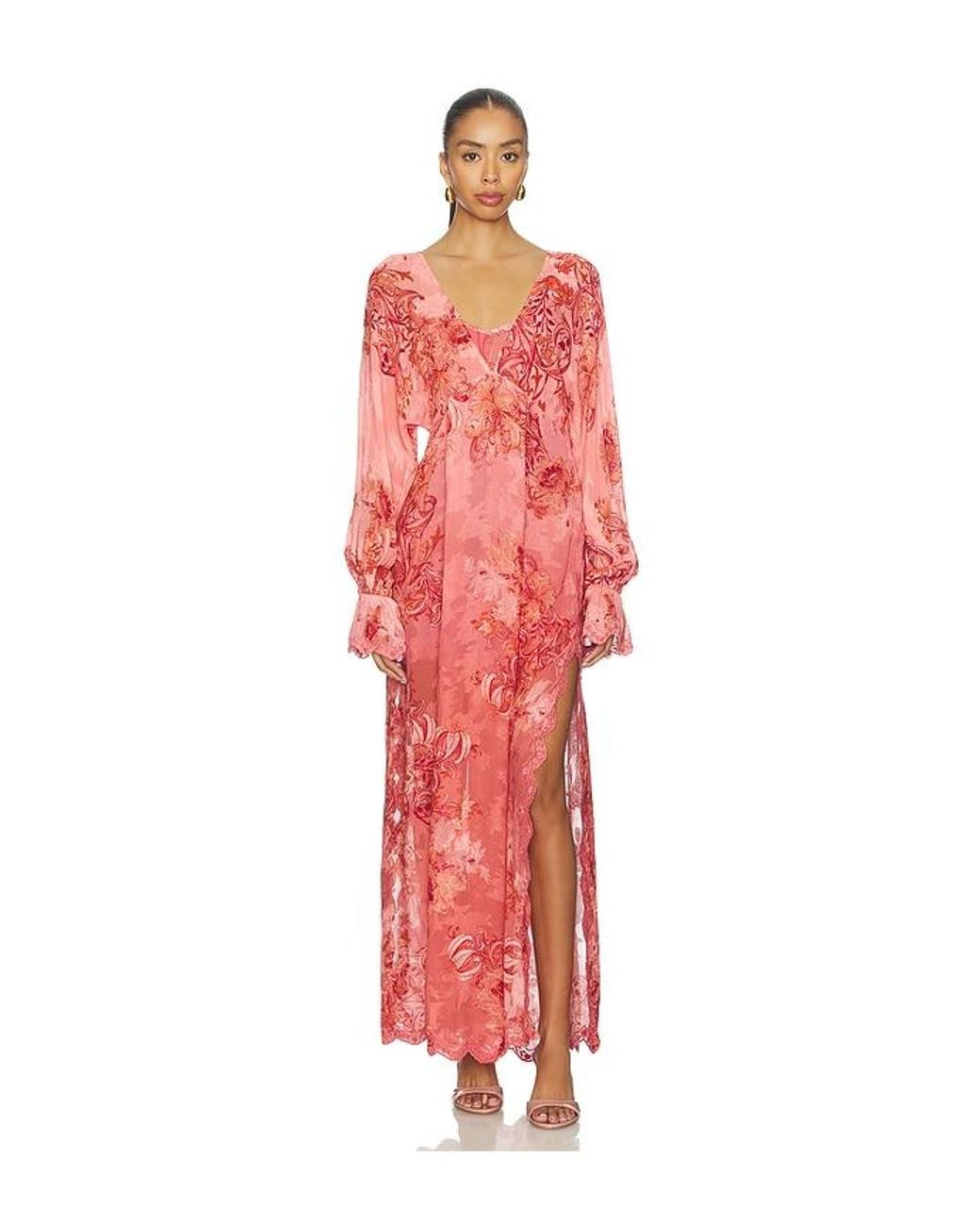 Hemant & Nandita Red Kaftan Maxi Dress With Printed Slip