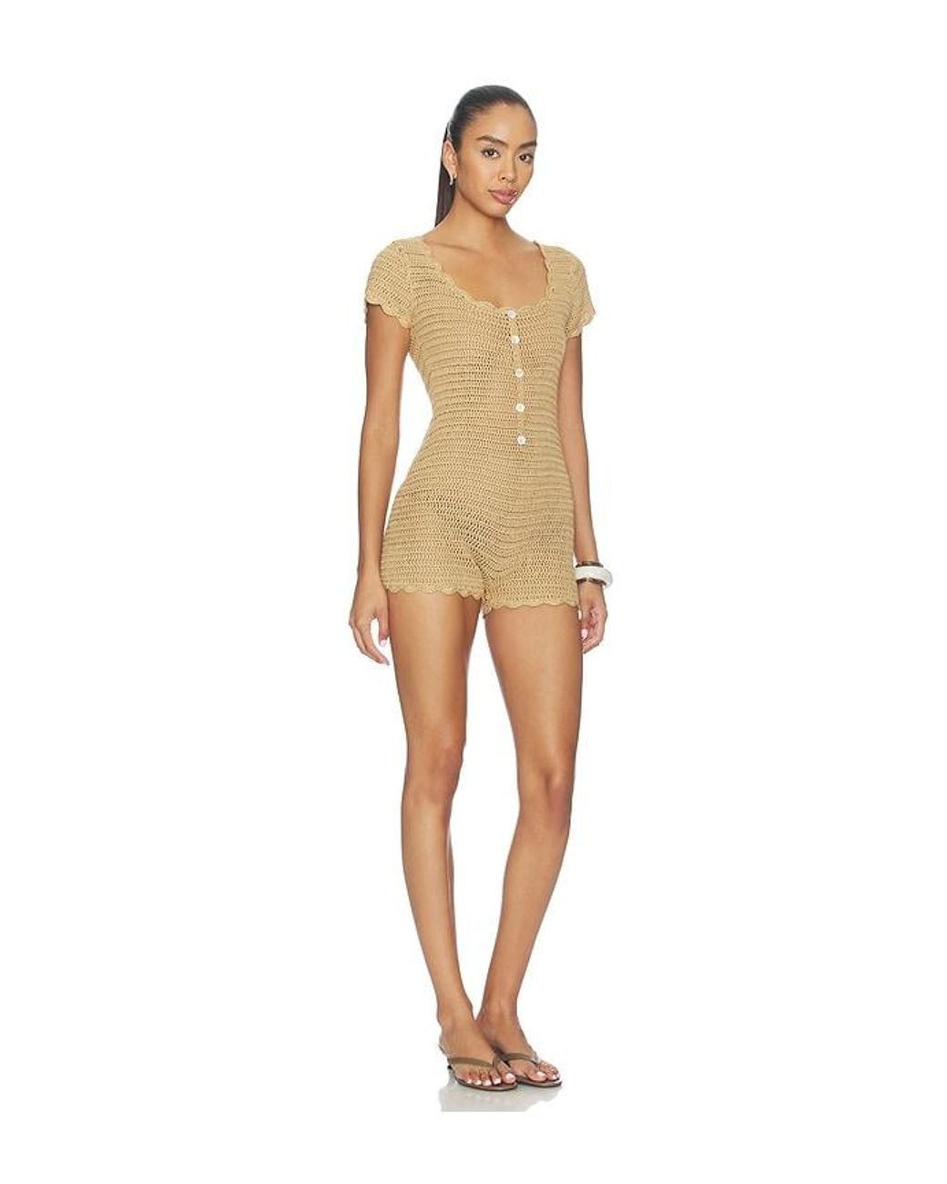 MORE TO COME Natural Michelle Crochet Romper