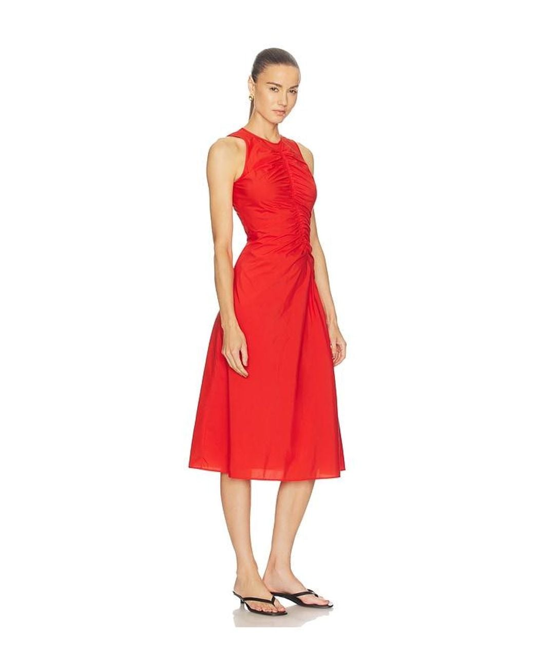 Theory Red Ruched Tank Dress