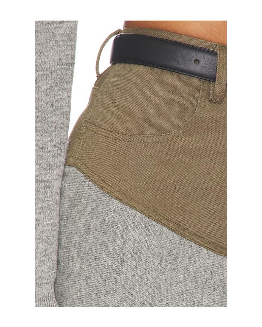 Self-Portrait Gray Knit Khaki Denim Insert Midi Skirt