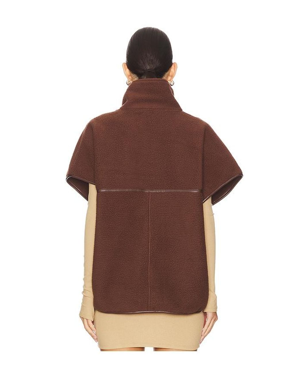 Lamarque Brown Fleece Vest with Leather Trim