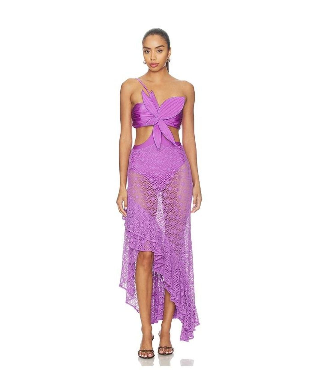 PATBO Purple Sirena Mesh Flower Maxi Dress