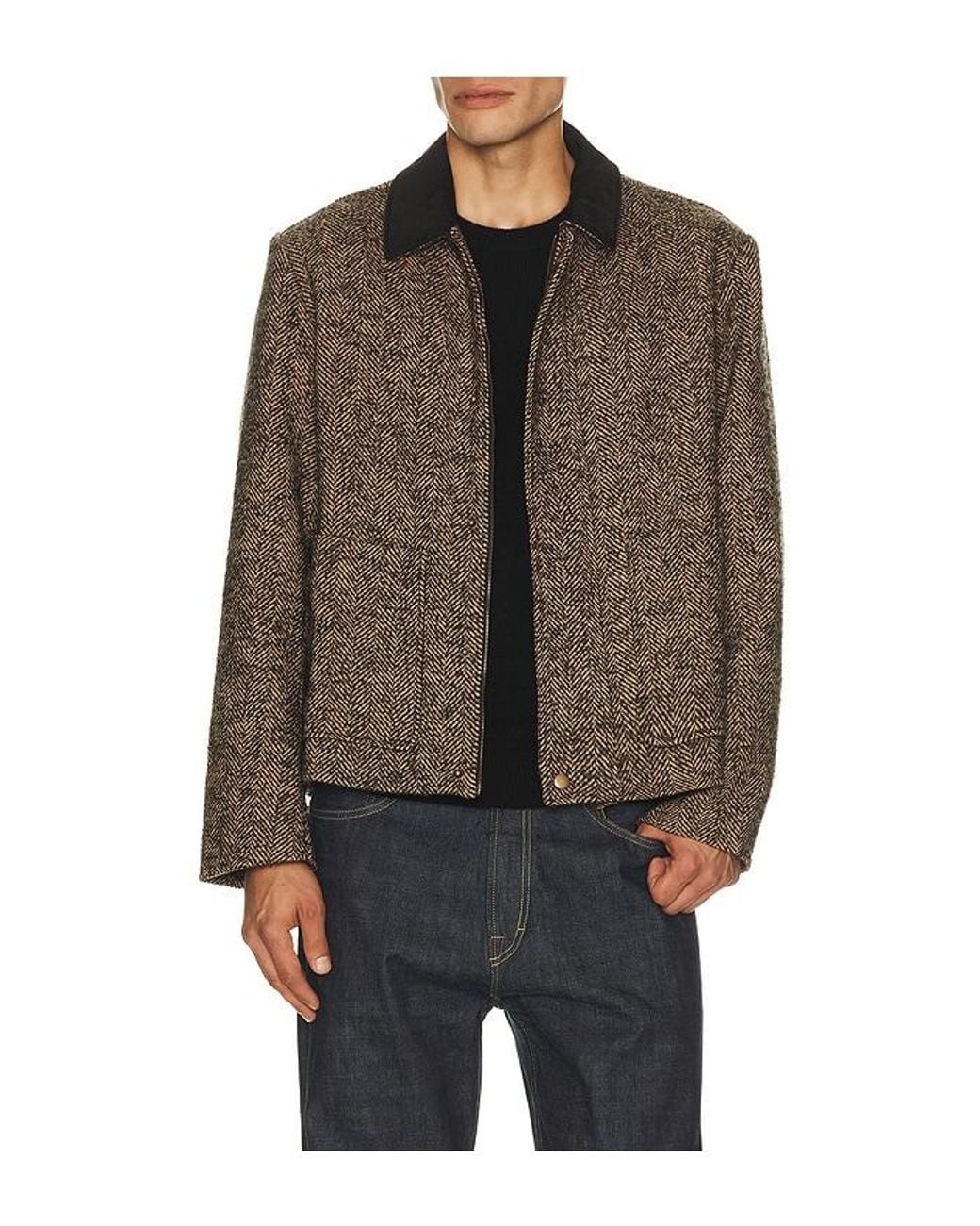 Percival Brown Herringbone Boxy Cropped Jacket for men