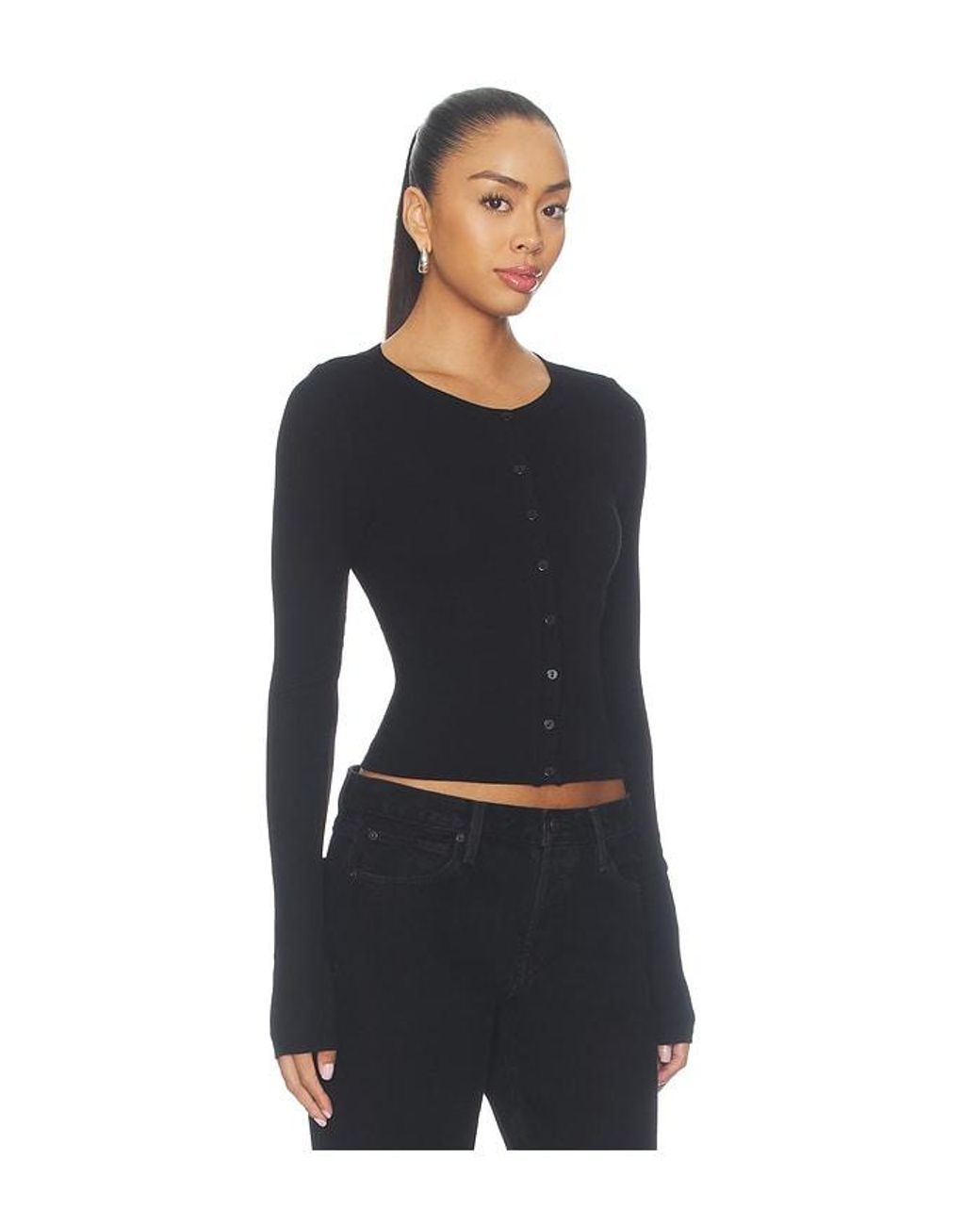 Enza Costa Black Silk Rib Essential Cardigan