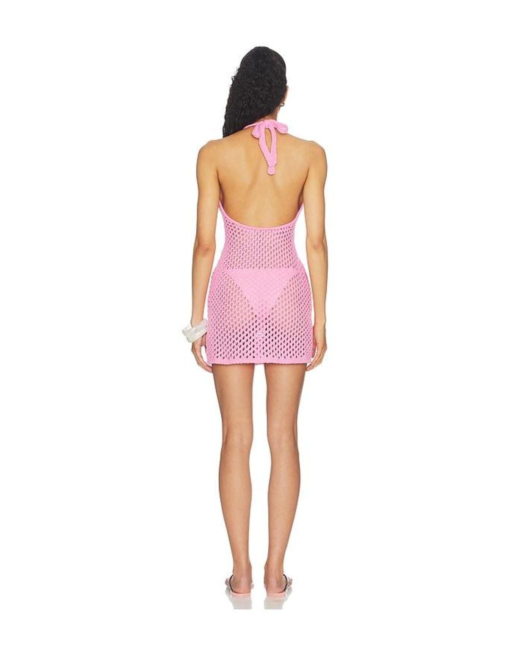 MINKPINK Pink Balmy Crochet Mini Dress