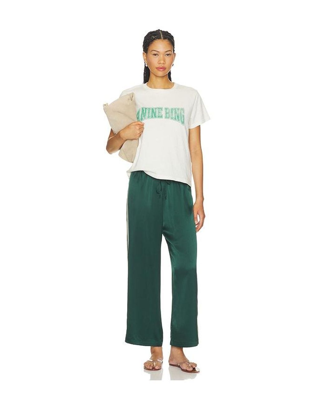 DONNI. Green The Silk Stripe Crop Pant