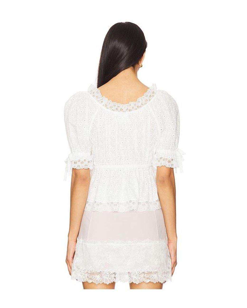 YUHAN WANG White Floral Embroidered Short Sleeve Blouse