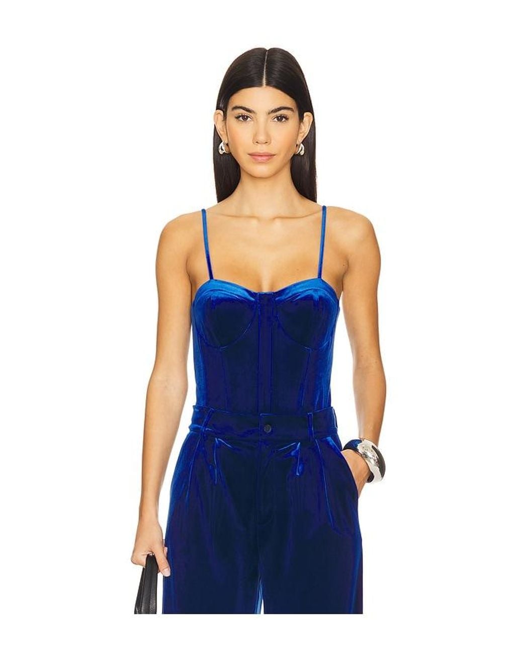 Karina Grimaldi Blue Veronica Velvet Bodysuit