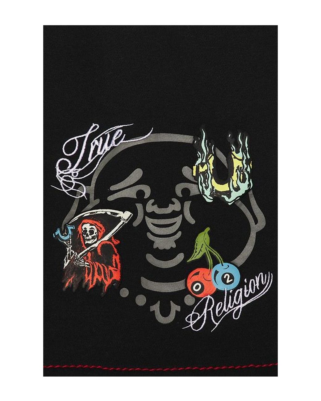 True Religion Black Buddha Face Big T Fleece Shorts for men