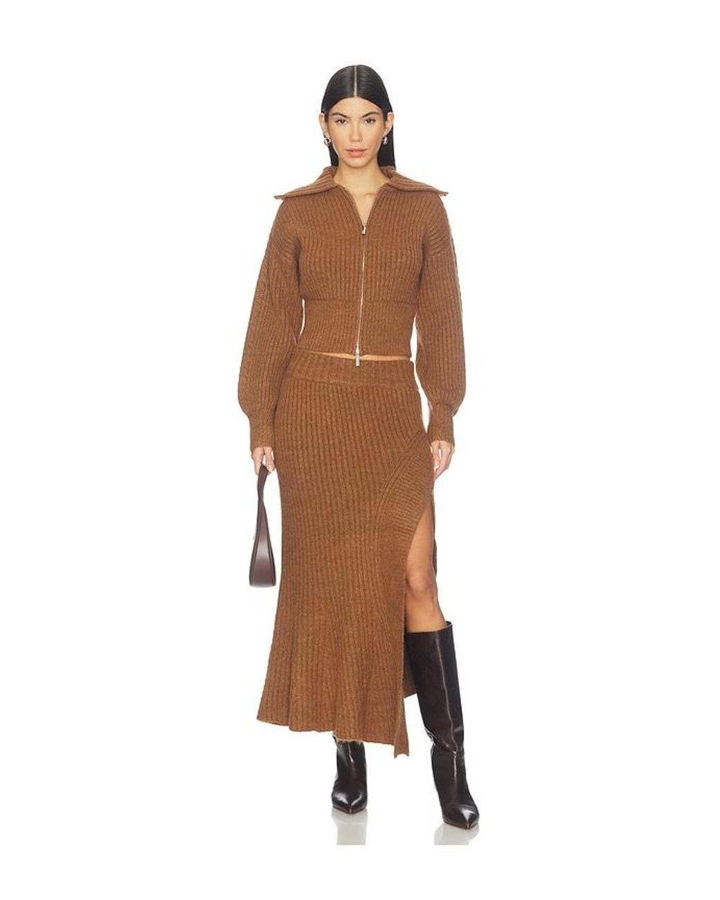 AMUR Brown Elsie Cable Knit Skirt
