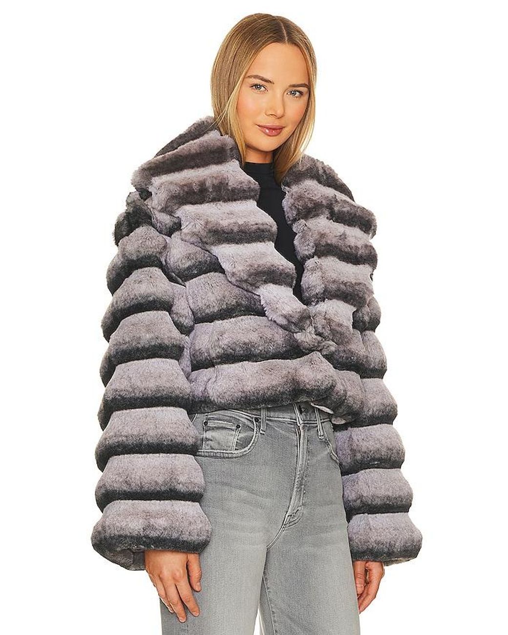 Adrienne Landau Gray Faux Fur Chinchilla Jacket