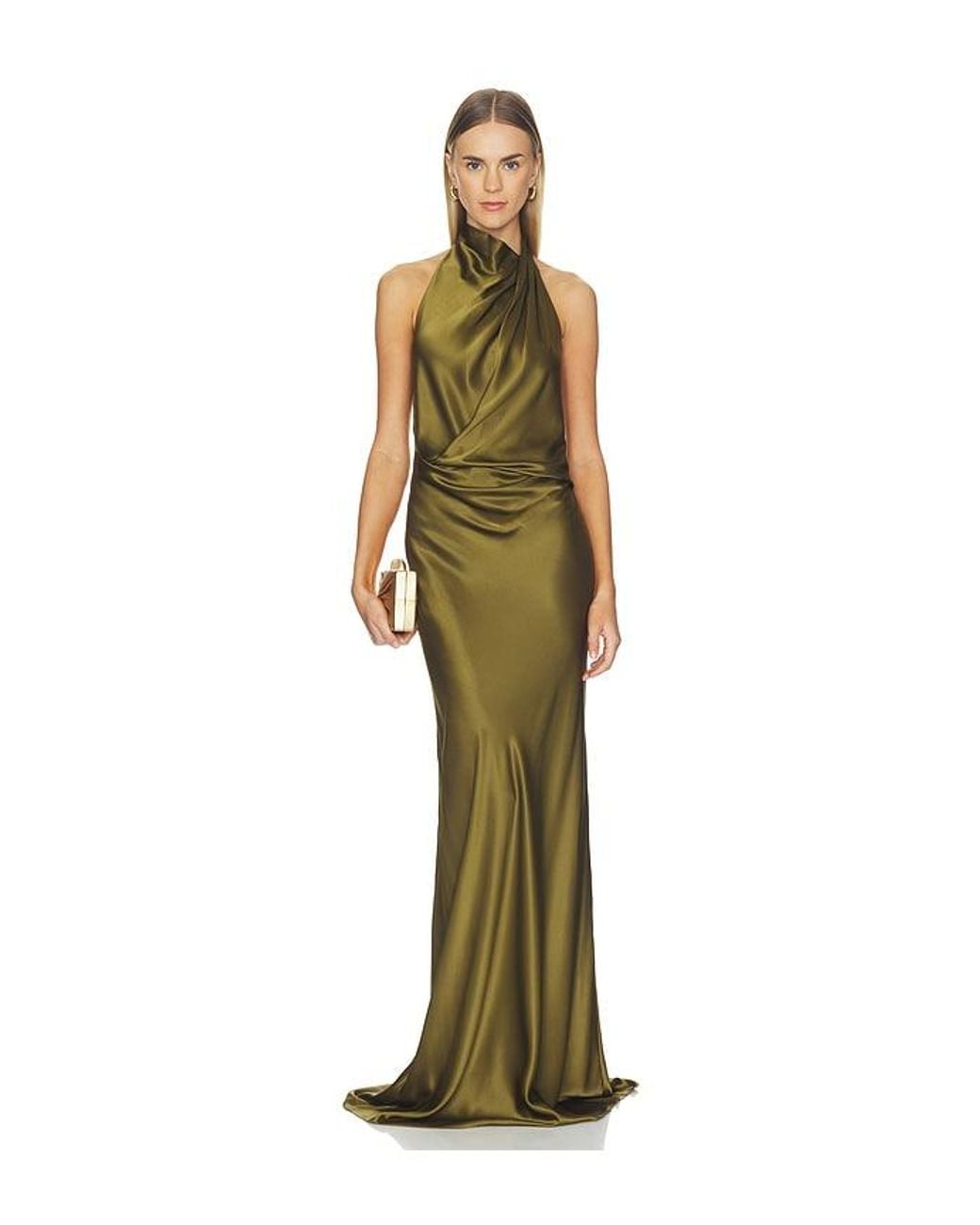 The Sei Green Halter Drape Bias Gown