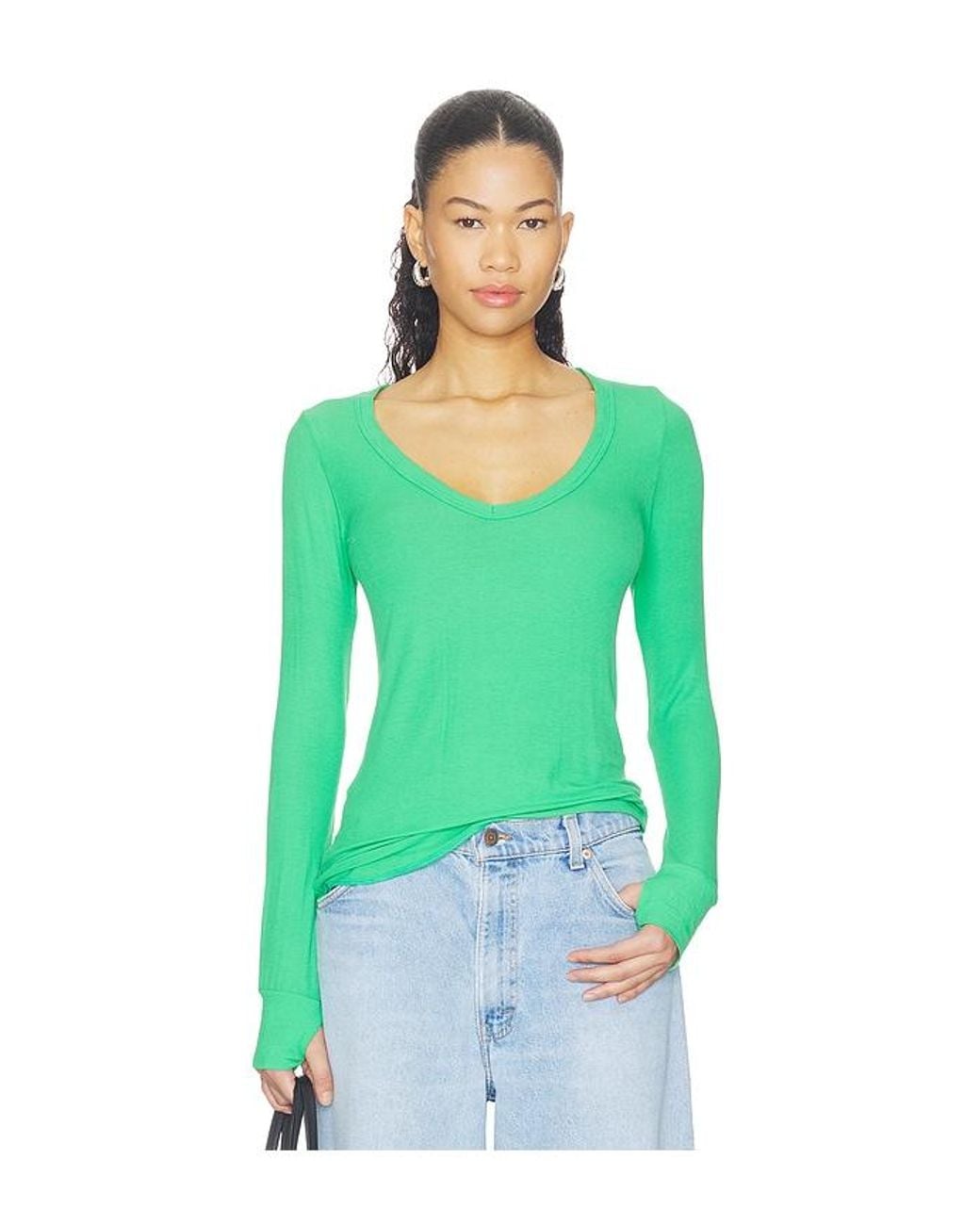 Michael Lauren Green Otis Long Sleeve Fitted V-Neck