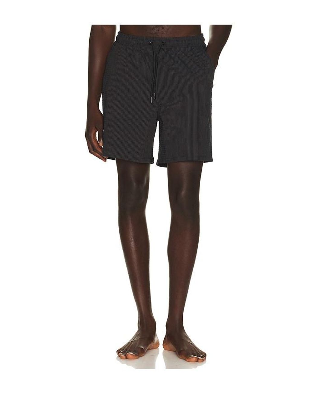 Percival Black Rowan Seersucker Swim Shorts for men
