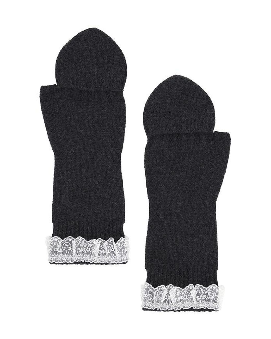 Ganni Black Compact Wool Lace Mittens