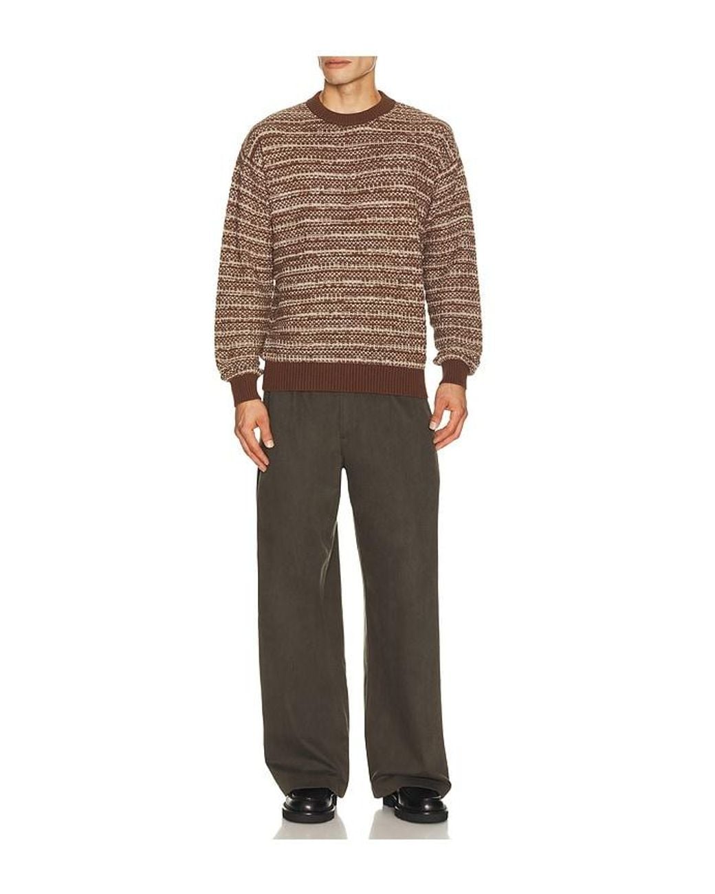 Frescobol Carioca Brown Jardim Cotton Blend Crew Neck Striped Sweater for men