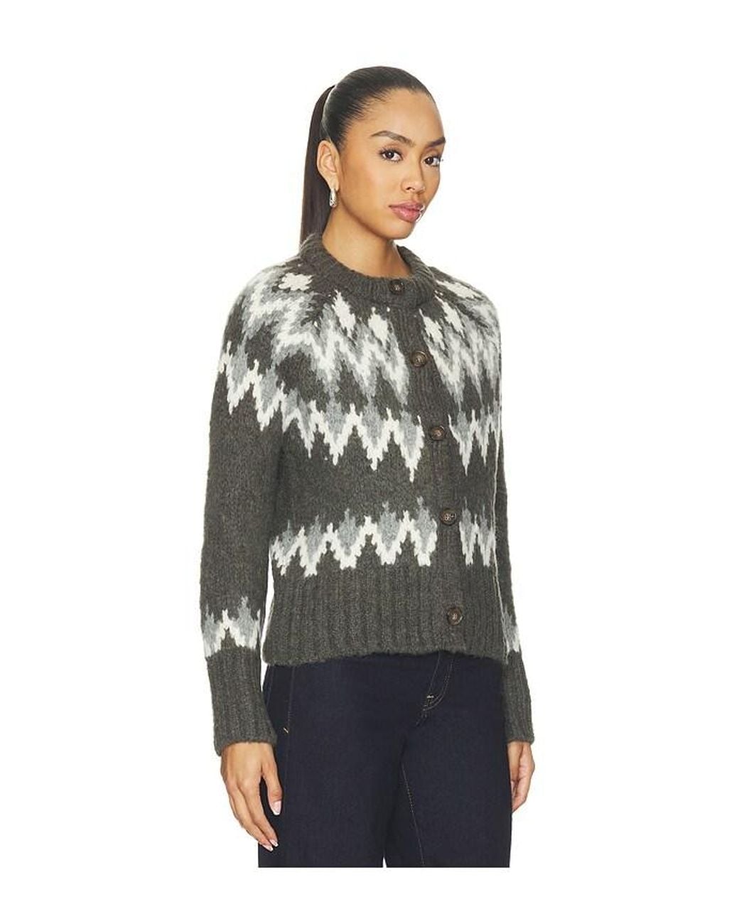 Veronica Beard Black Christina Fairisle Cardigan