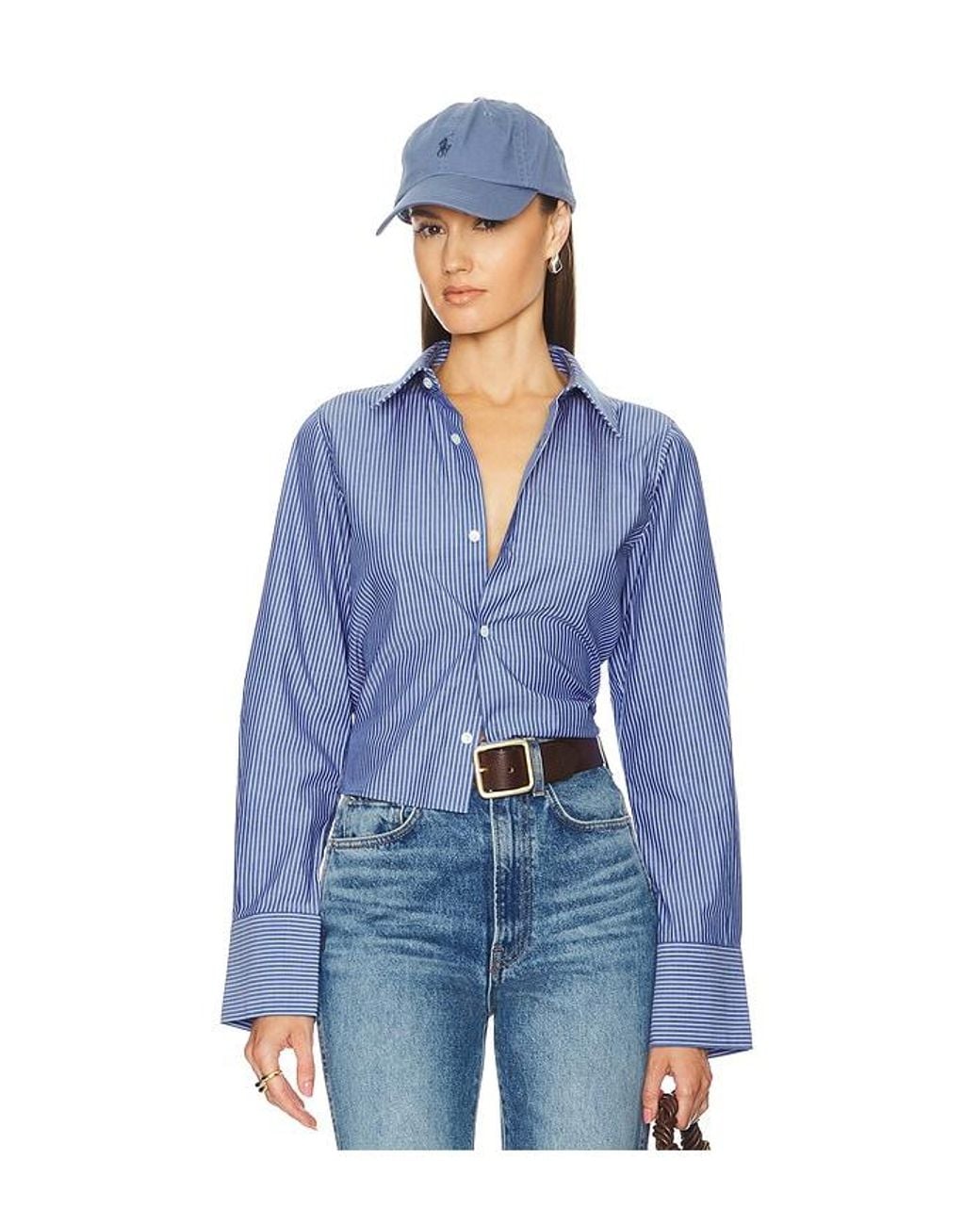 Helsa Blue Pinstripe Poplin Fitted Shirt