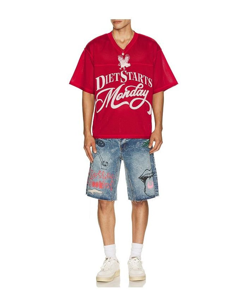 DIET STARTS MONDAY Blue Doodle Denim Shorts for men