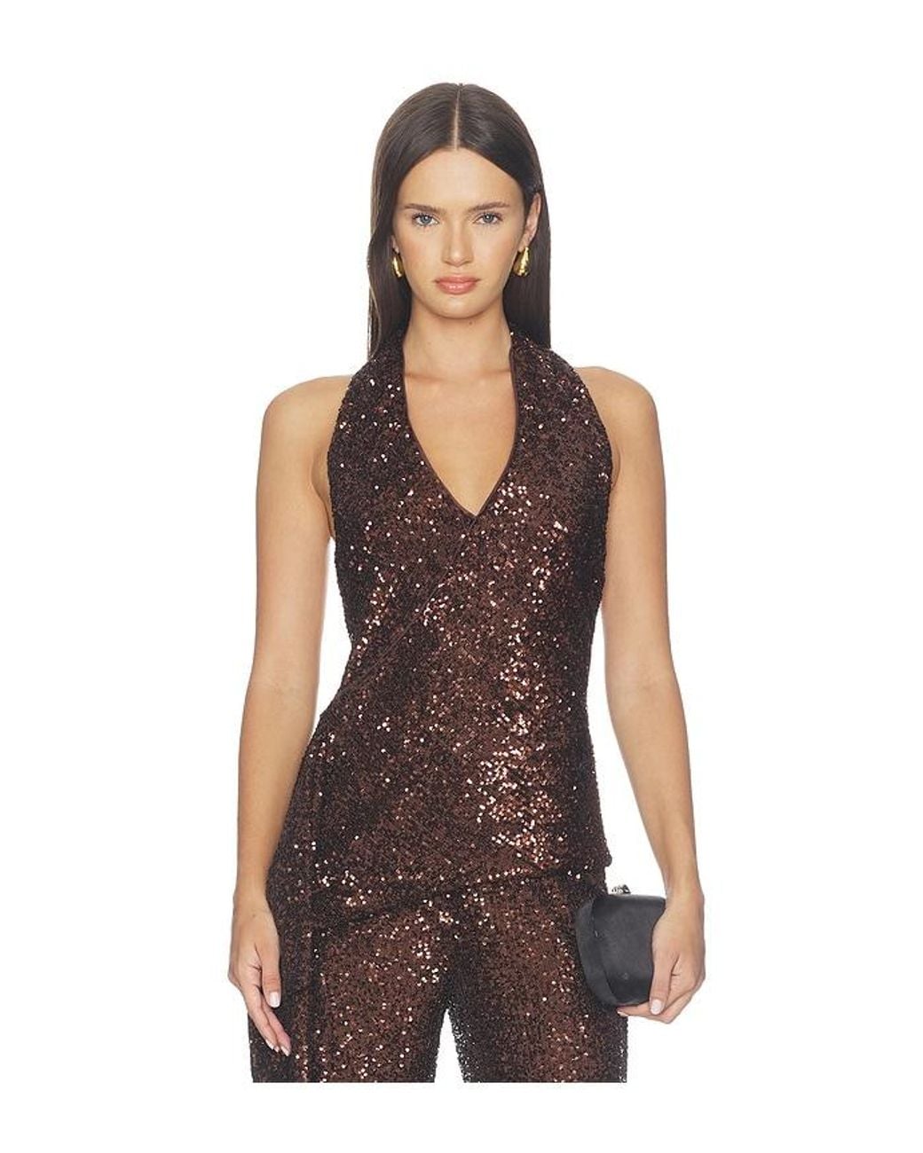 Bardot Brown Melanie Halter Sequin Top