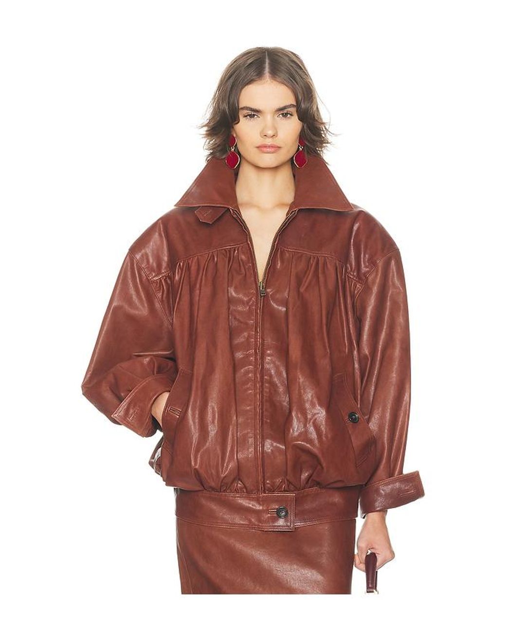 Helsa The Shirred Oversized Leather Jacket