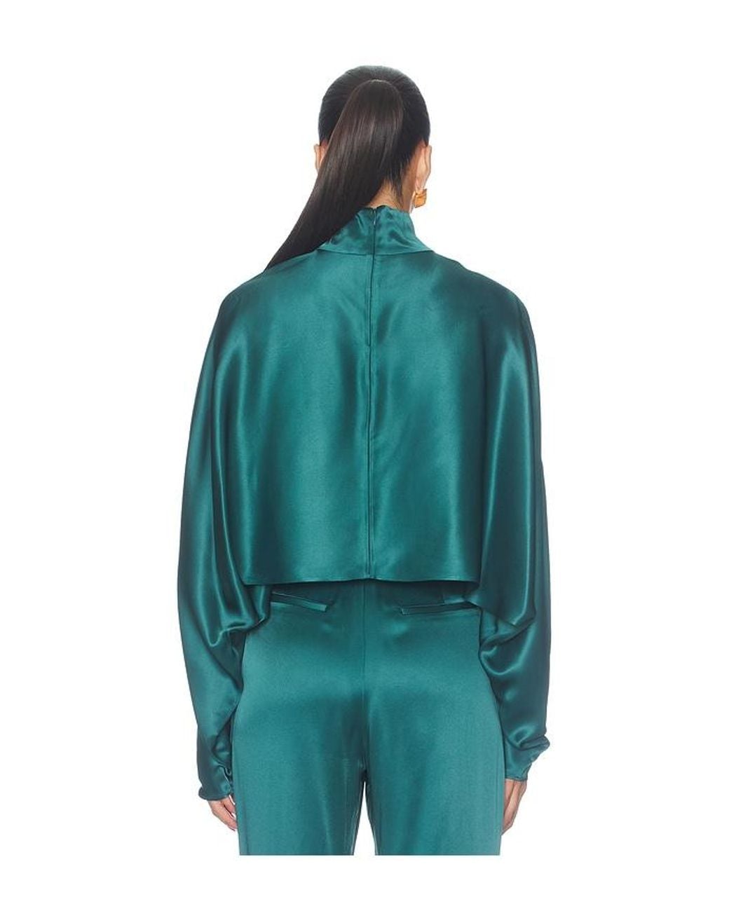 LAPOINTE Blue Satin Caftan Top