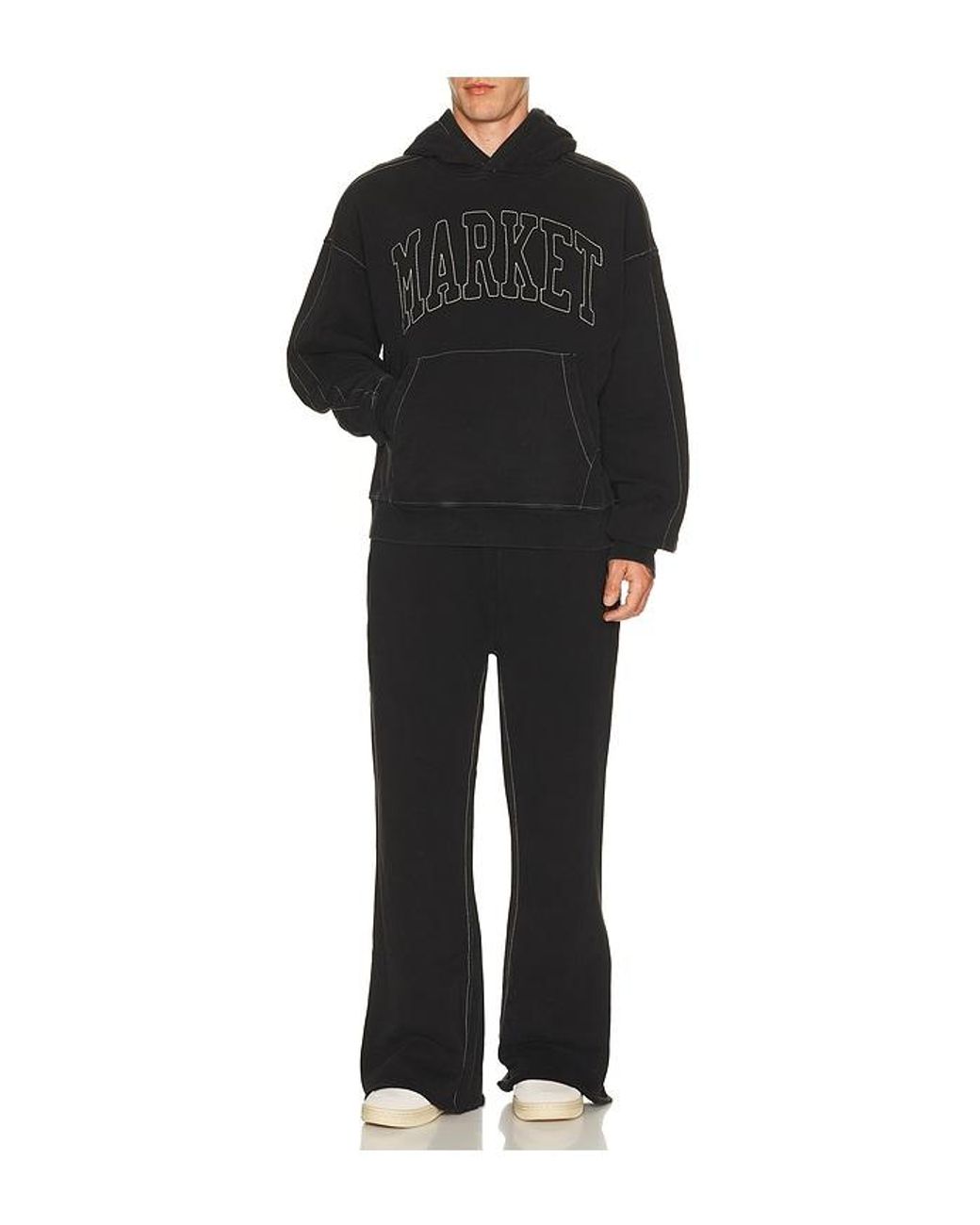 Market Black Big Stitch Open Leg Sweatpants for men