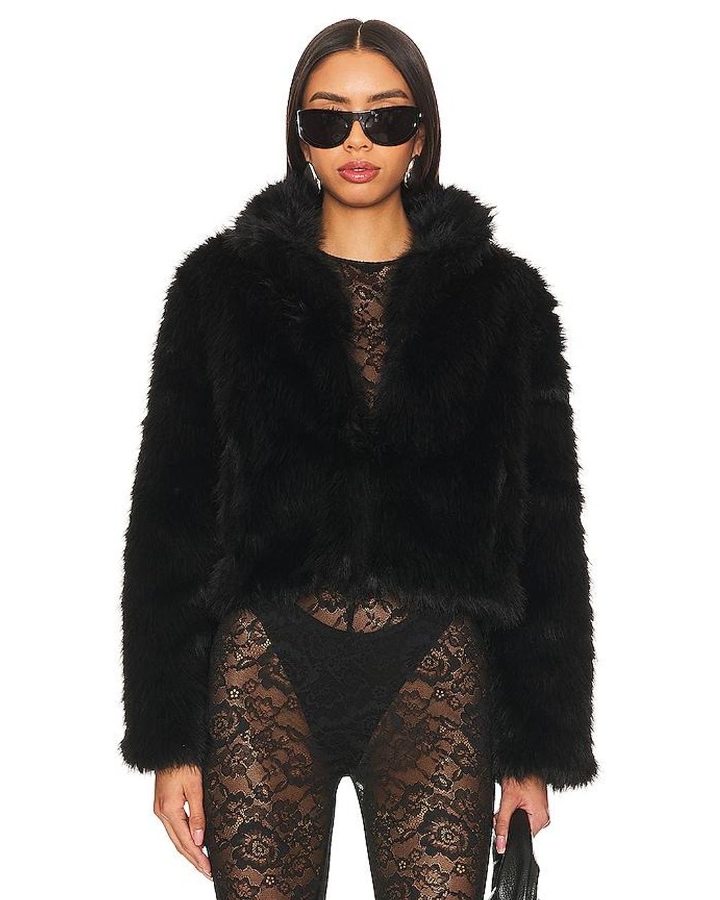 Adrienne Landau Black Faux Fox Fur Jacket