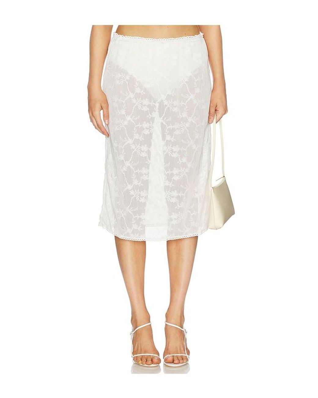 For Love & Lemons White Betty Bouquet Coverup Midi Skirt