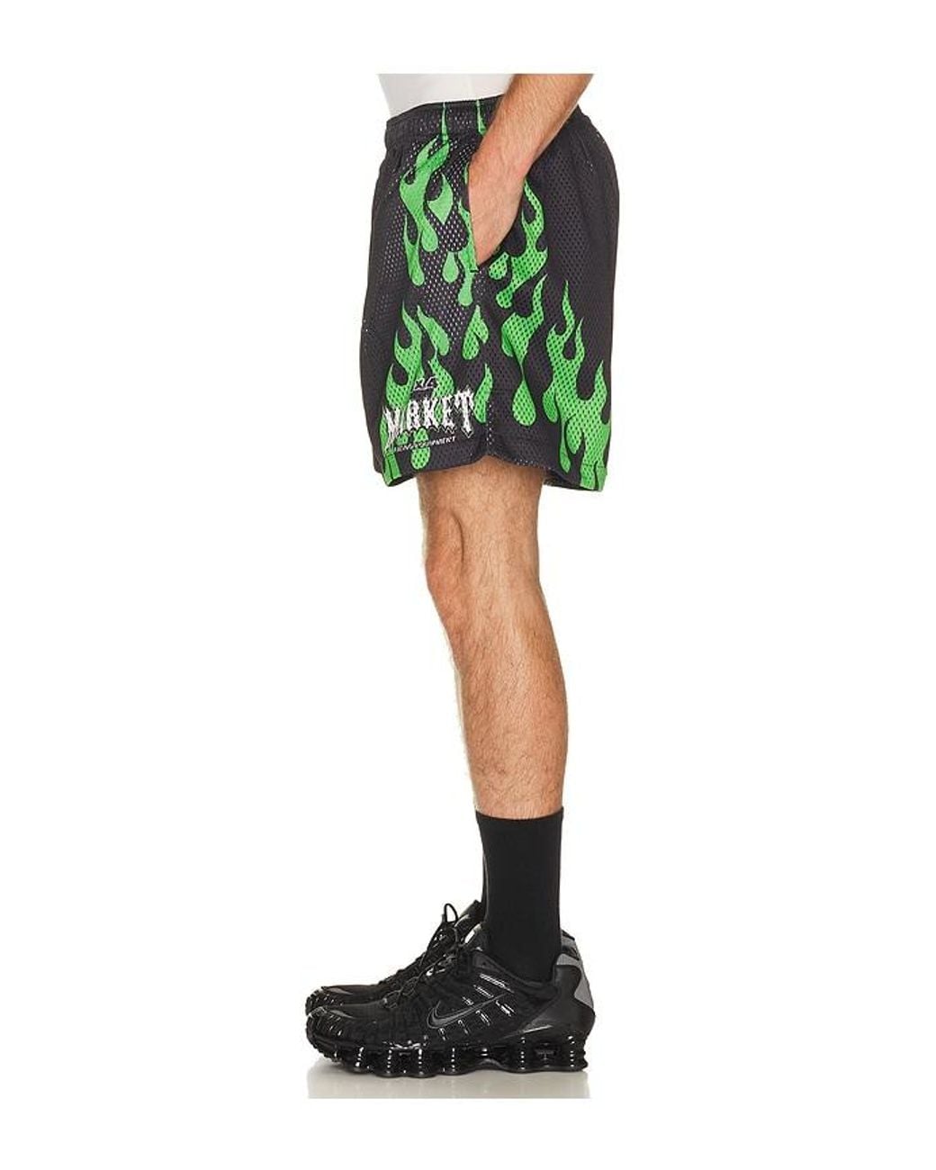 Market Black Toxic Flames Mesh Shorts for men
