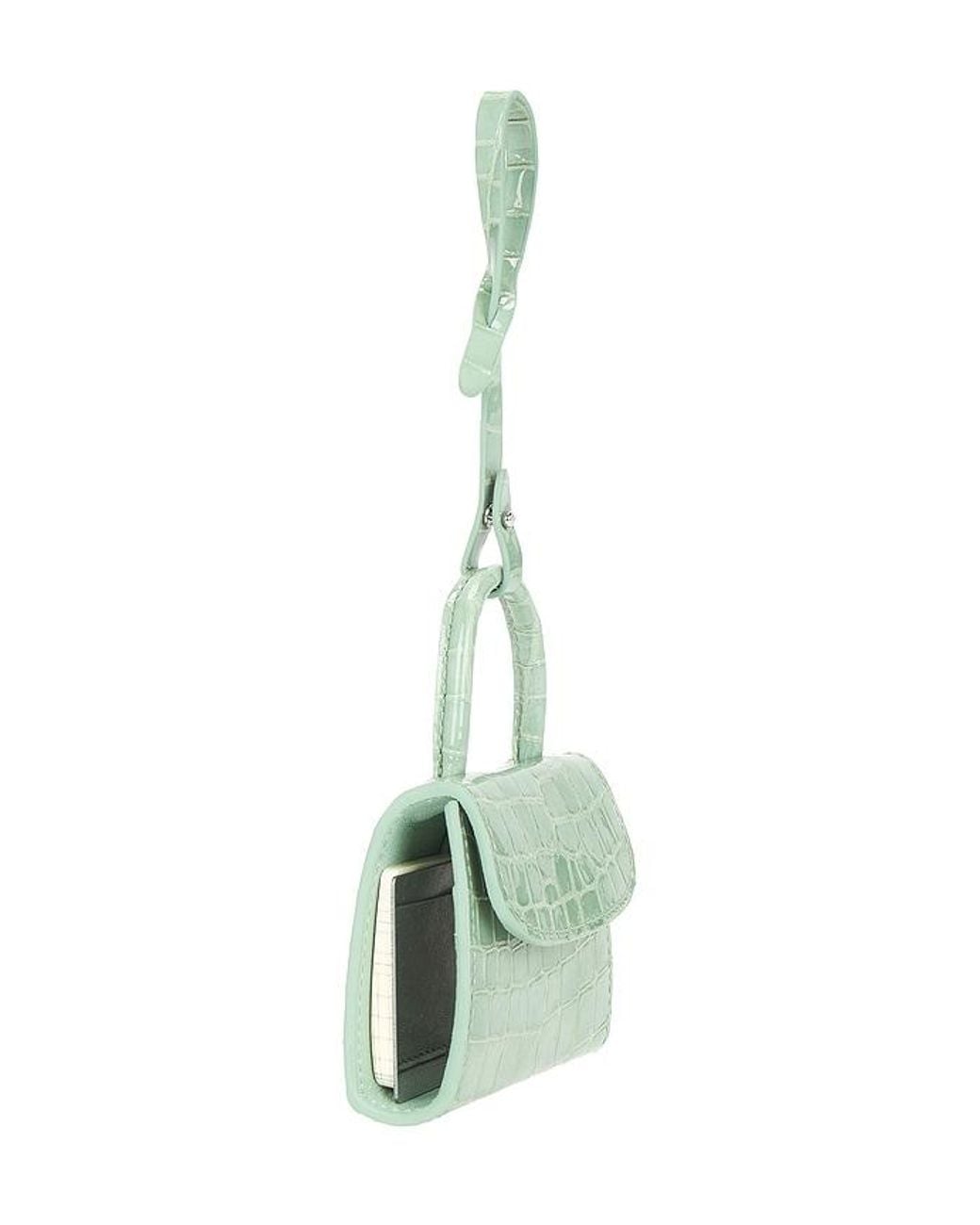 By Far Green Mini Mini Croco Embossed Card Holder